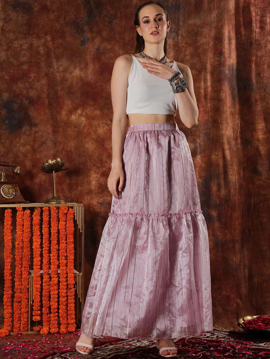 women solid high rise tiered skirt - 22330326 -  Standard Image - 2