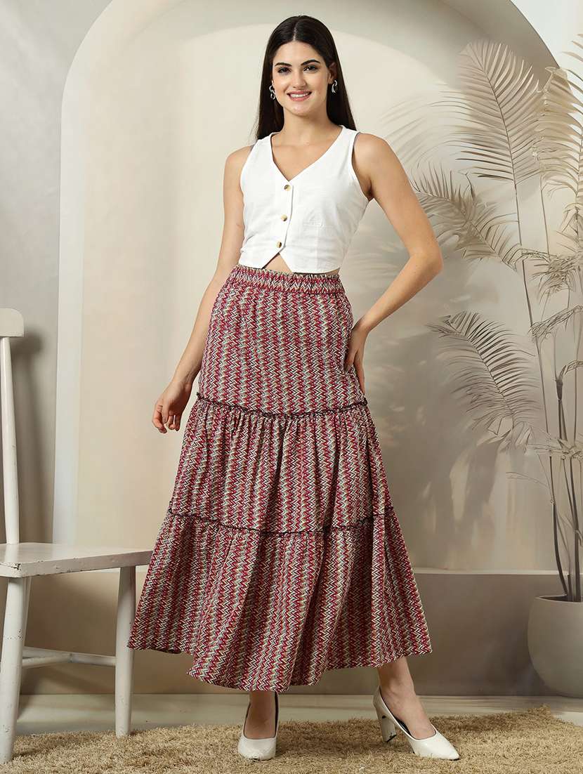 Women Printed High Rise Tiered Skirt - 22330335 -  Standard Image - 2