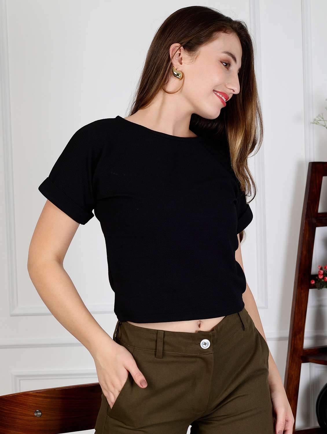 women solid short sleeve regular top - 22330343 -  Standard Image - 2