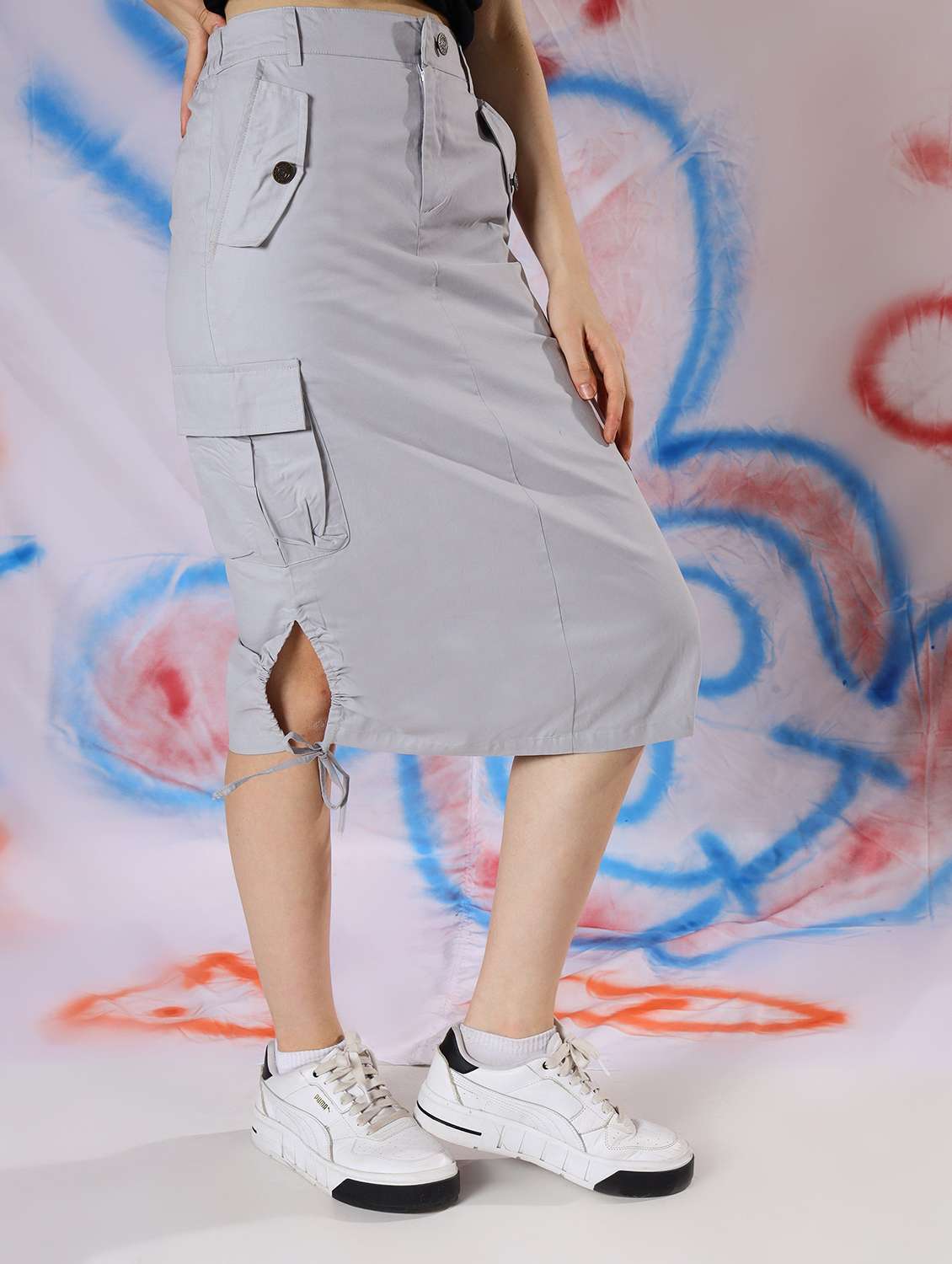 women solid high rise cargo skirt - 22330344 -  Standard Image - 2