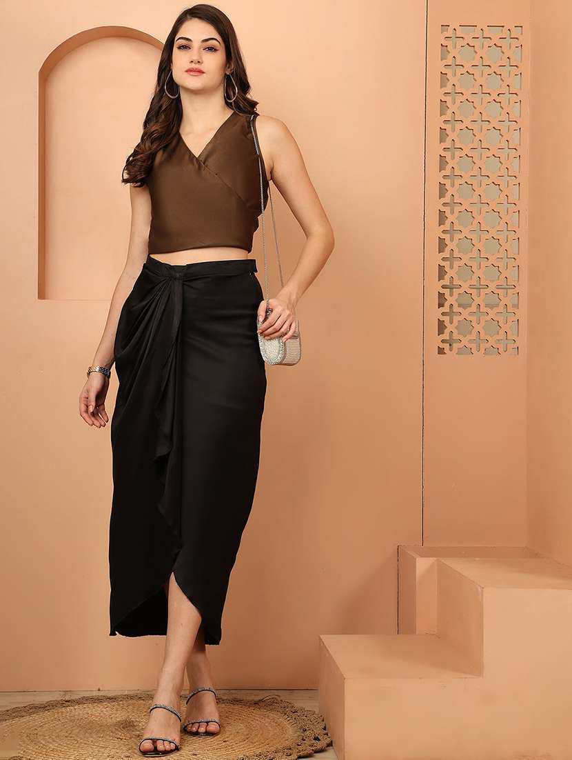 women solid high rise wrap skirt - 22330364 -  Standard Image - 2