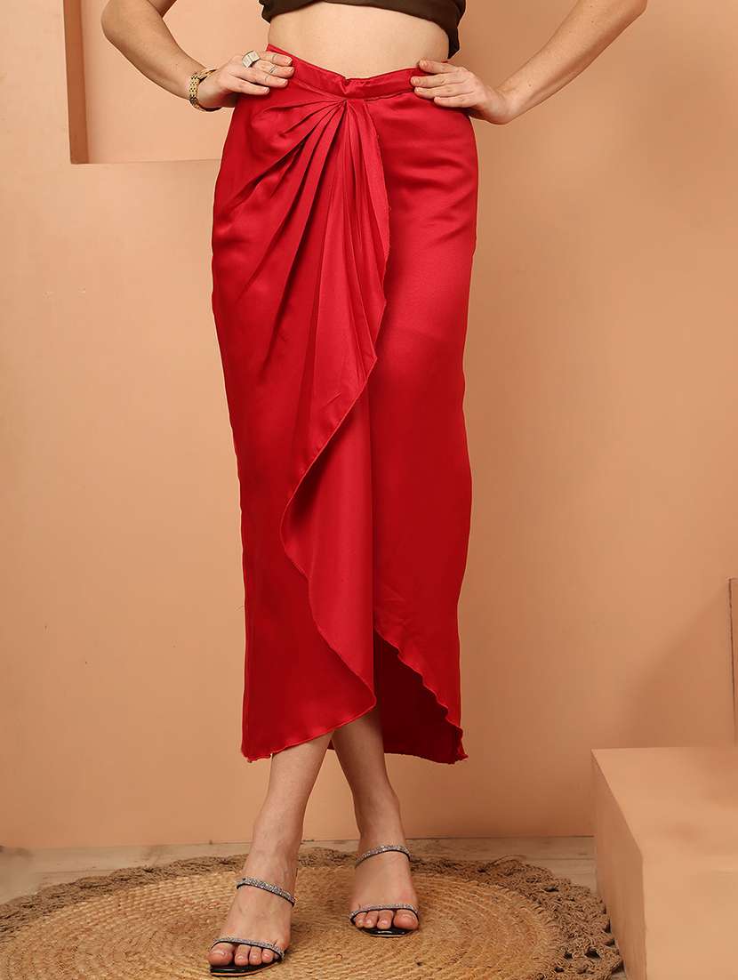 women solid high rise wrap skirt