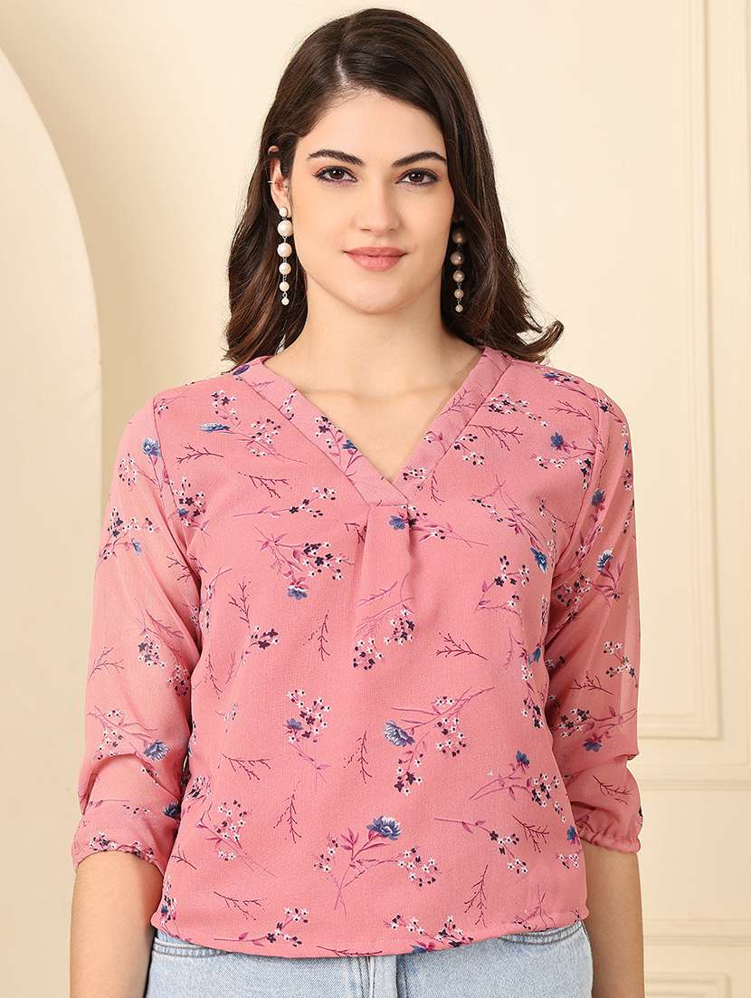 women printed three quarter sleeve regular top