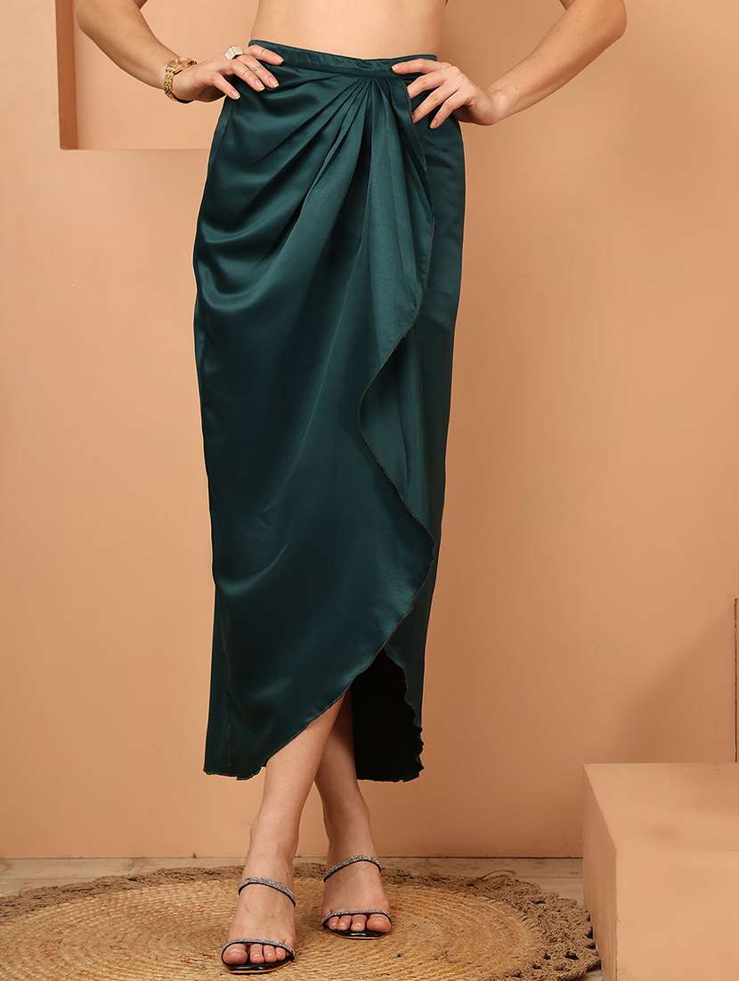 women solid high rise wrap skirt