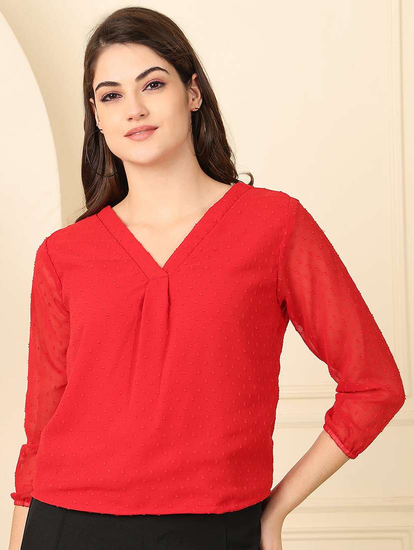 women self designed three quarter sleeve top - 22330375 -  Standard Image - 2