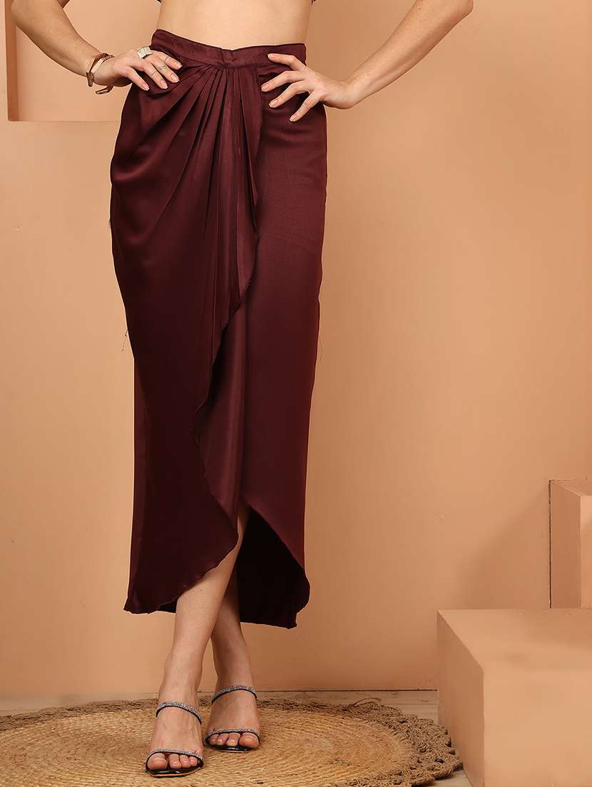 women solid high rise wrap skirt