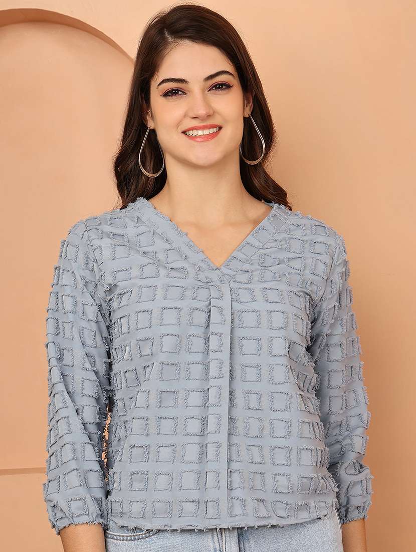 women solid three quarter sleeve regular top - 22330378 -  Standard Image - 2