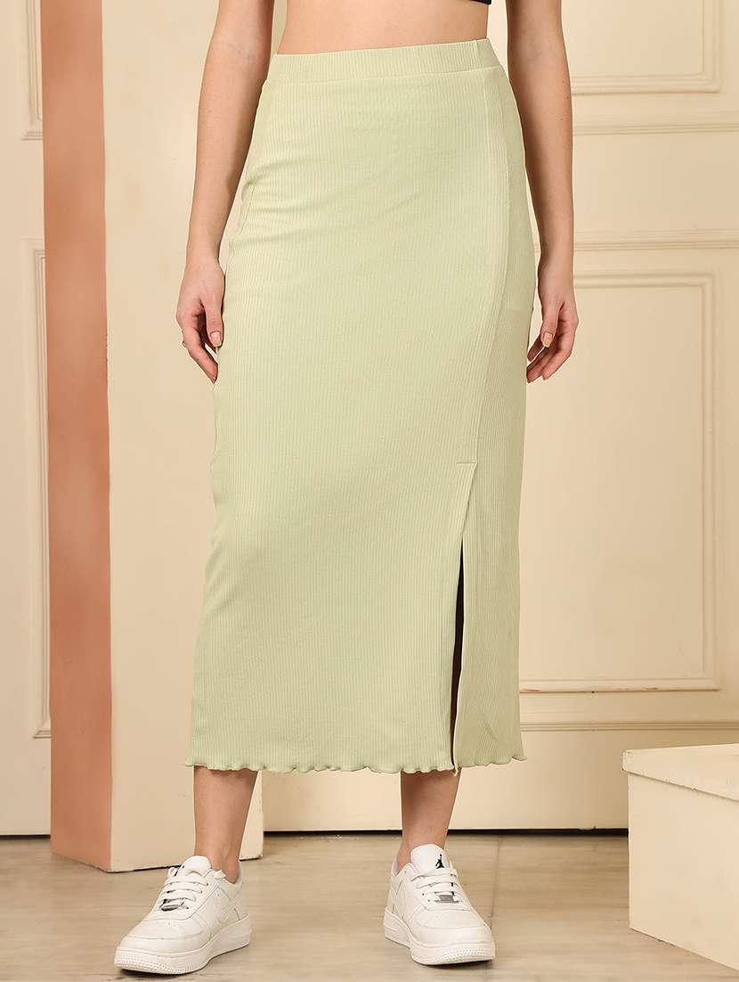 women solid high rise straight skirt