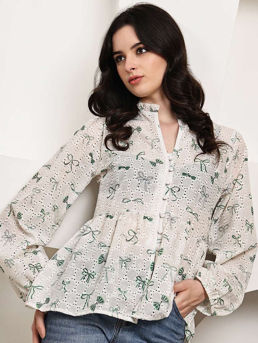 women printed puff sleeve a-line top - 22330396 -  Standard Image - 2