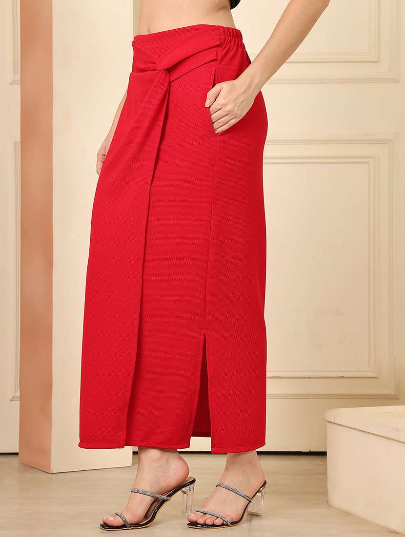 women solid mid rise wrap skirt - 22330400 -  Standard Image - 2