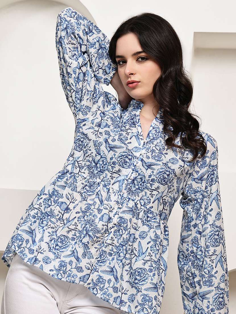 women printed puff sleeve peplum top - 22330401 -  Standard Image - 2