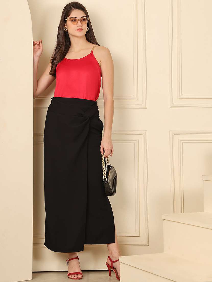 women solid mid rise wrap skirt - 22330403 -  Standard Image - 2