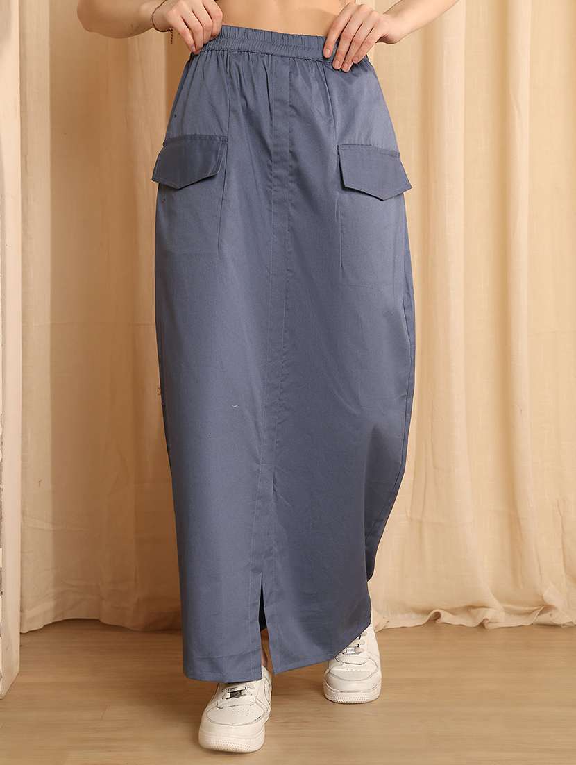 women solid high rise straight skirt