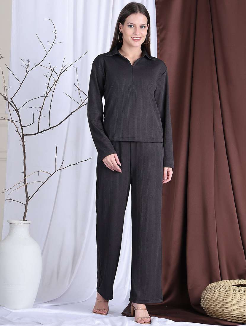 women solid top and trouser co-ord set - 22330473 -  Standard Image - 2