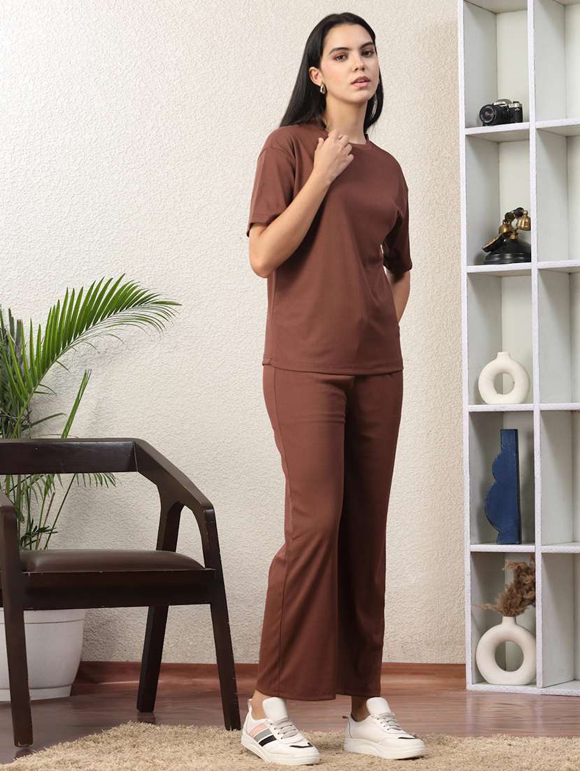 Women Solid Top And Trouser Co-ord Set - 22330477 -  Standard Image - 2