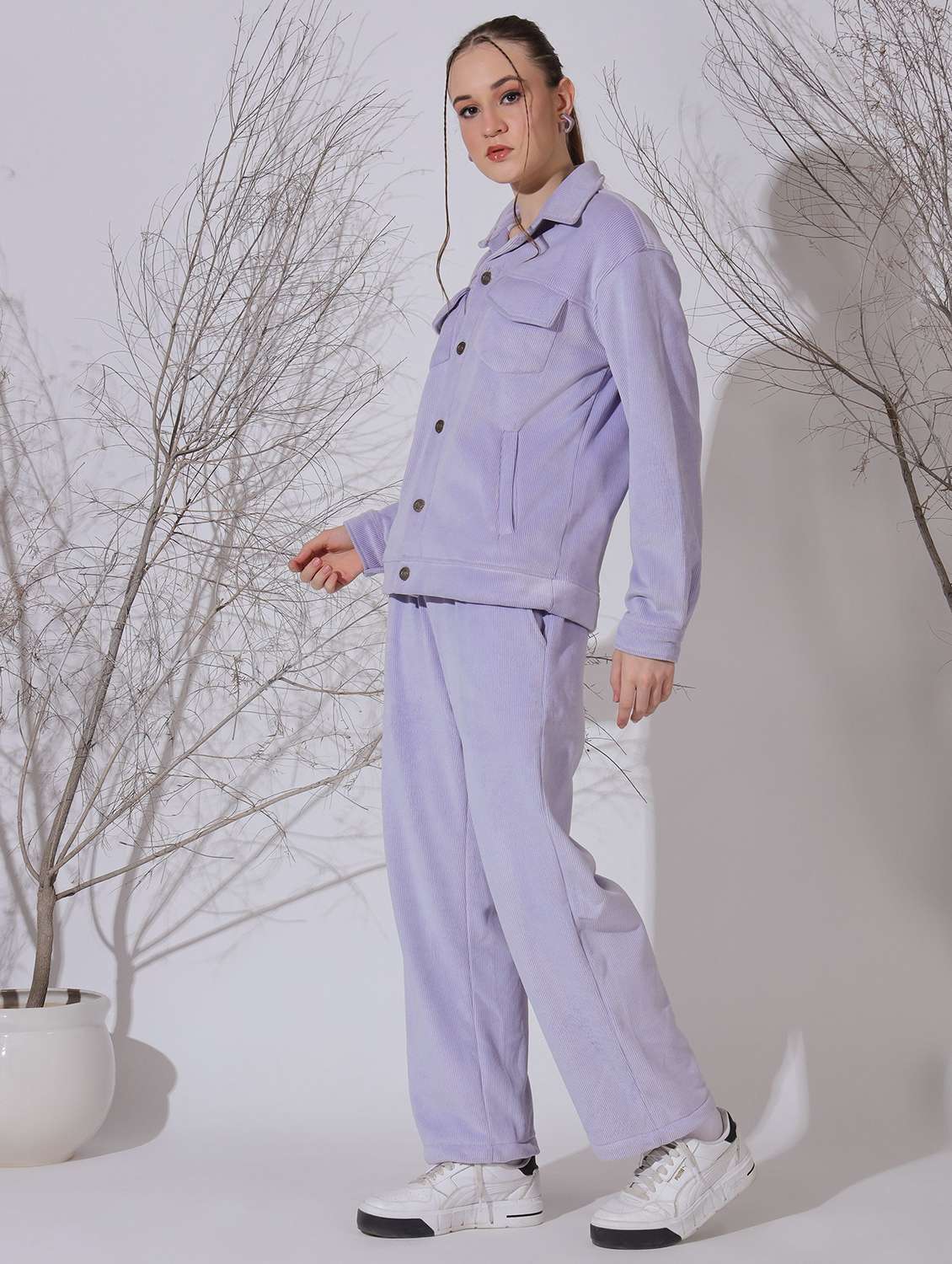 women solid jacket and trouser co-ord set - 22330479 -  Standard Image - 2
