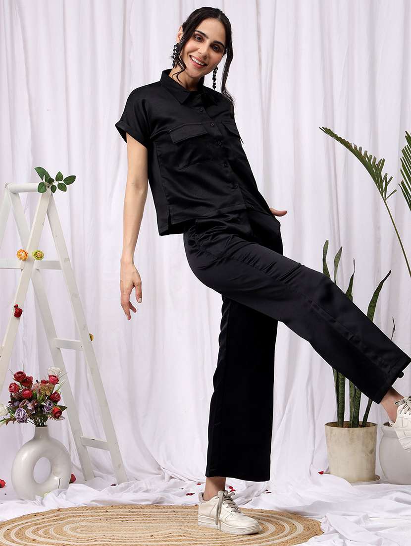 women solid shirt and trouser co-ord set - 22330490 -  Standard Image - 2