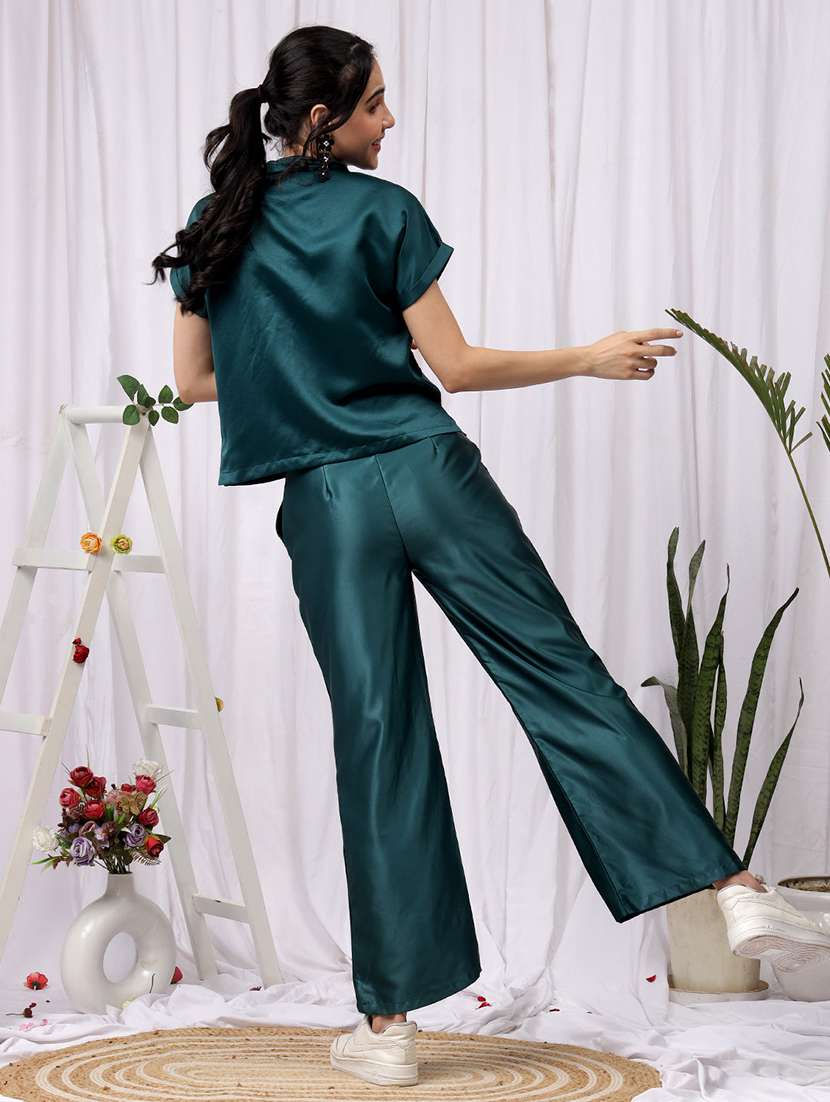 women solid shirt and trouser co-ord set - 22330491 -  Standard Image - 2