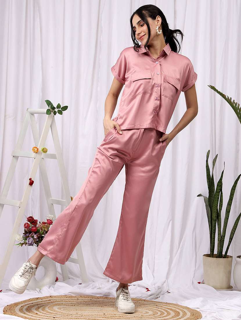 women solid shirt and trouser co-ord set - 22330492 -  Standard Image - 2