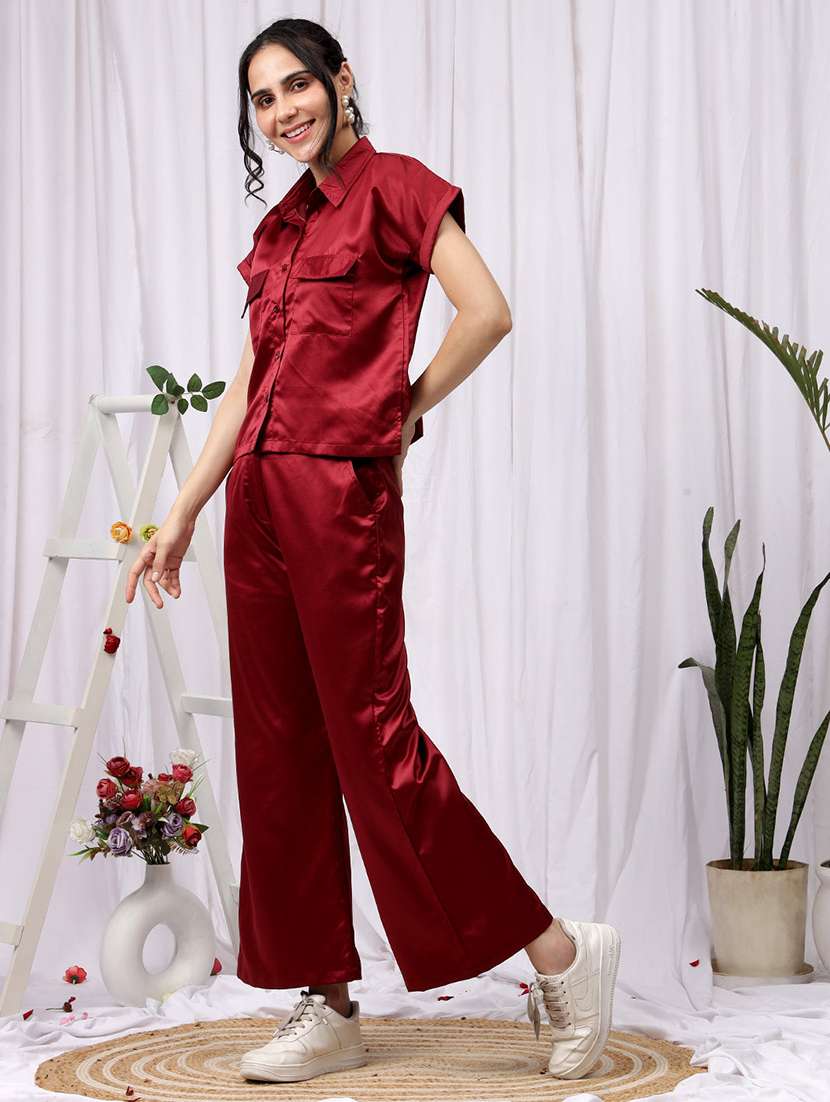 women solid shirt and trouser co-ord set