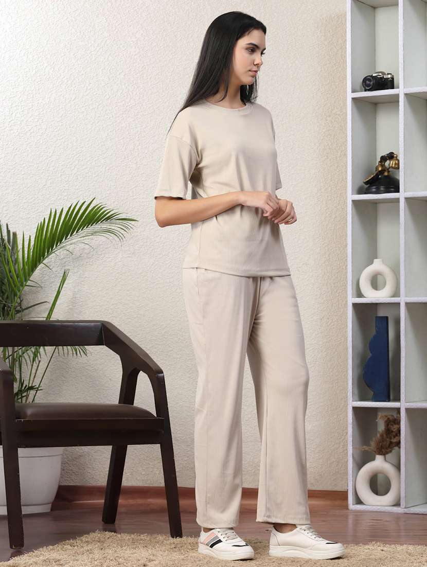 women solid top and trouser co-ord set - 22330517 -  Standard Image - 2