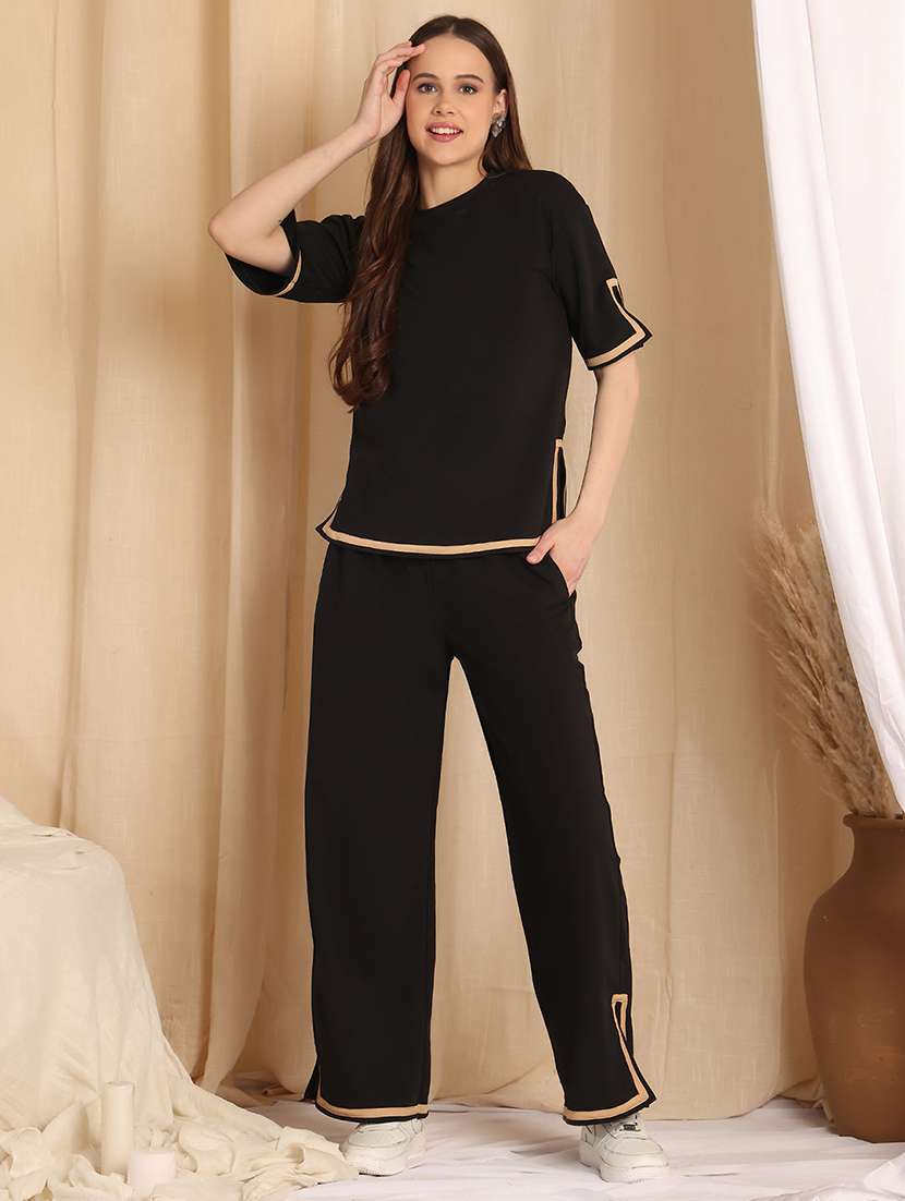 women solid top and trouser co-ord set - 22330524 -  Standard Image - 2