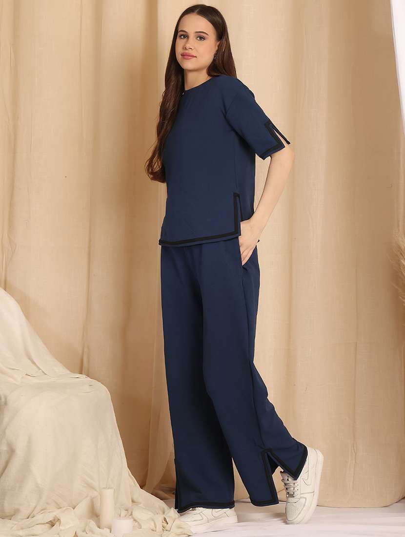 women solid top and trouser co-ord set - 22330525 -  Standard Image - 2