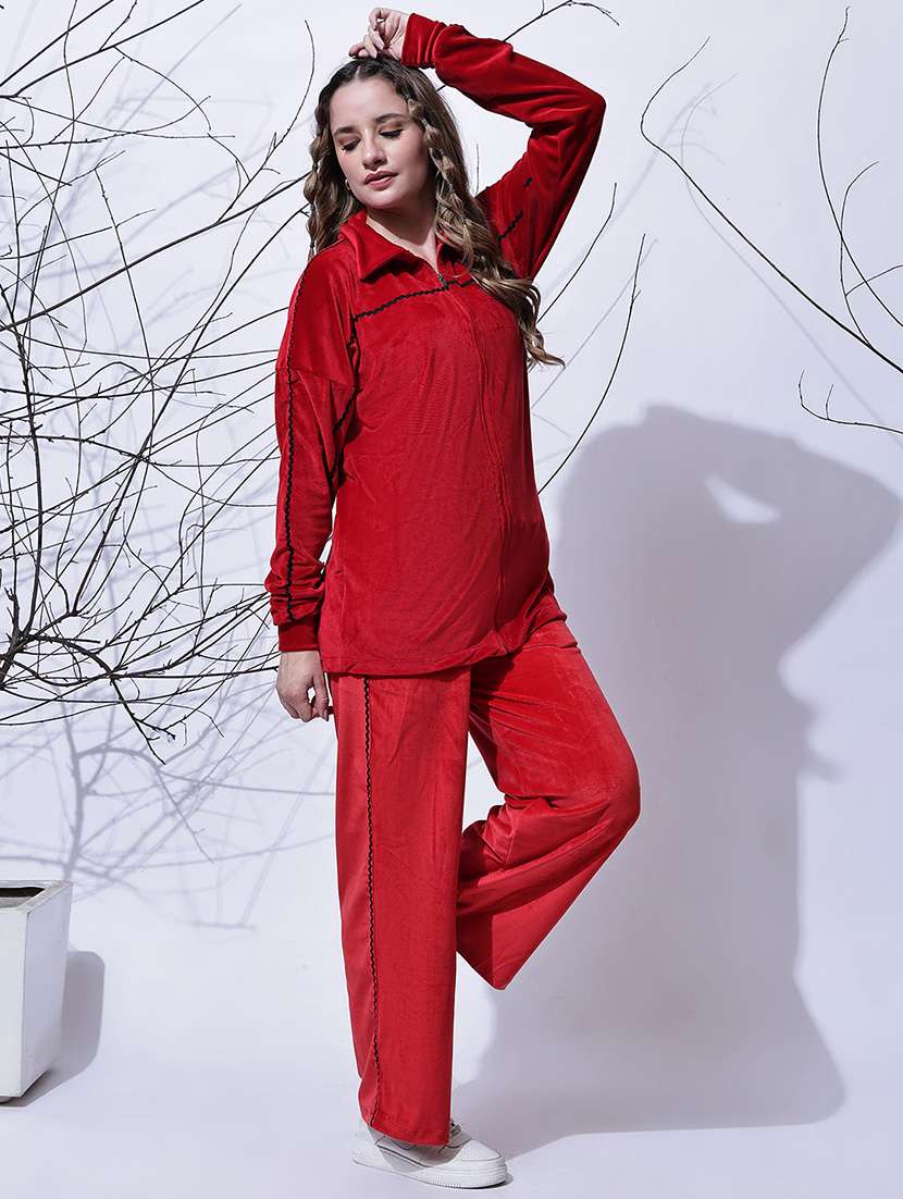 women solid long sleeve winter co-ord set - 22330535 -  Standard Image - 2