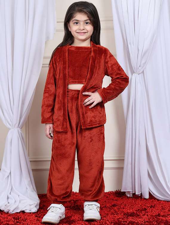 girls solid full length co-ord set - 22330545 -  Standard Image - 2