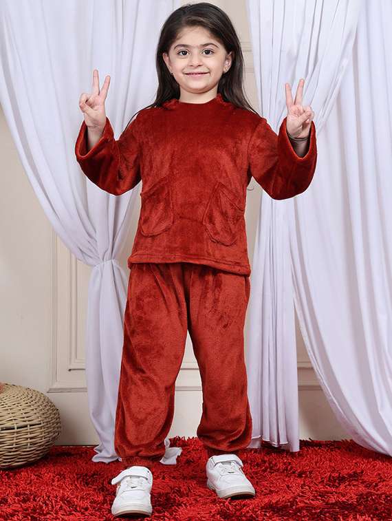 girls solid full length co-ord set - 22330550 -  Standard Image - 2