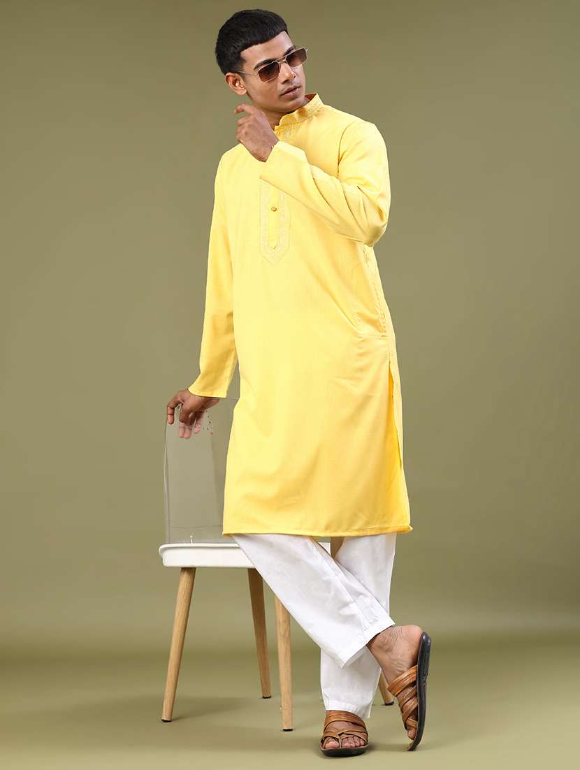 men solid mandarin neck kurta pyjama ethnic wear set - 22331209 -  Standard Image - 2