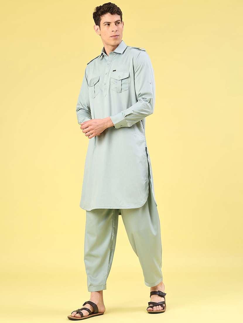 men solid long sleeve pathani ethnic wear set - 22331214 -  Standard Image - 2