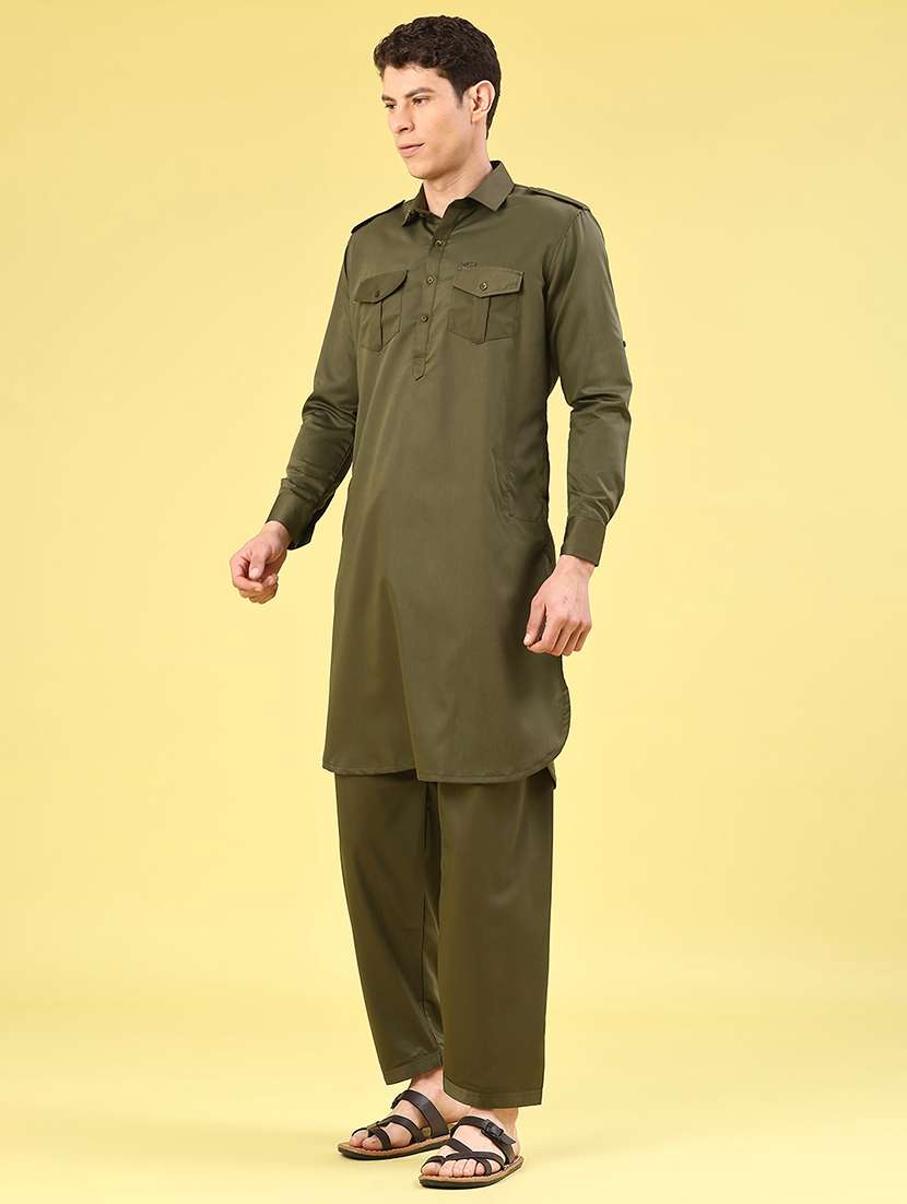 men solid long sleeve pathani ethnic wear set - 22331215 -  Standard Image - 2