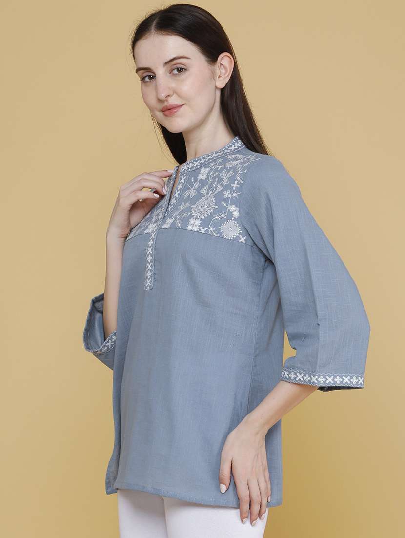 women embroidered three quarter sleeves straight kurti - 22331257 -  Standard Image - 2