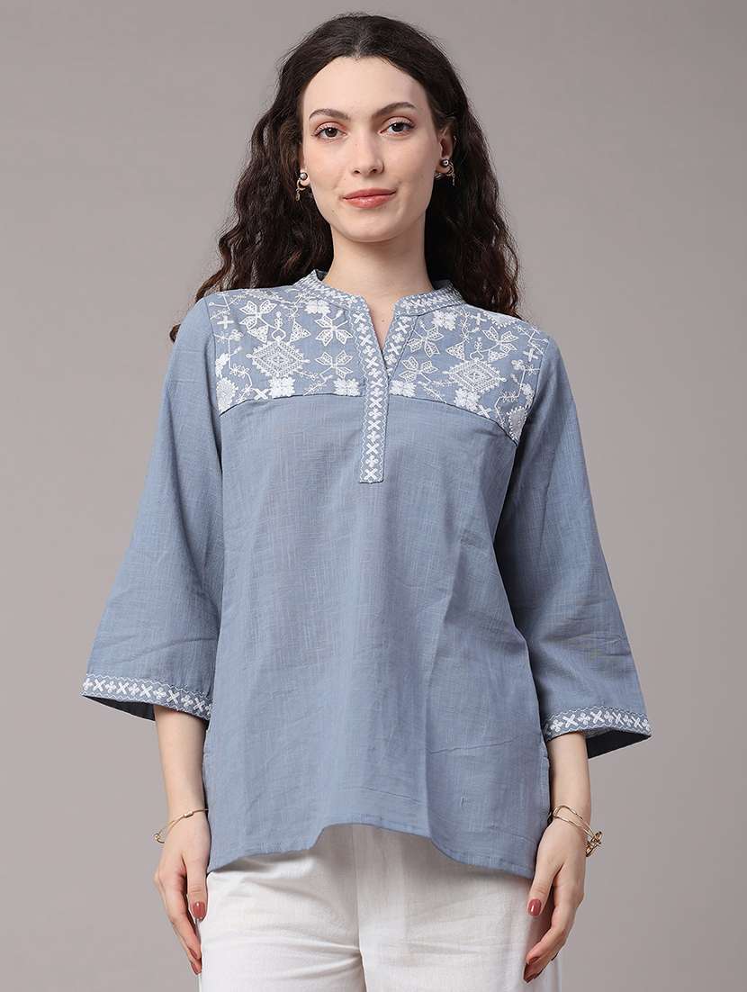 women embroidered three quarter sleeves straight kurti - 22331258 -  Standard Image - 2