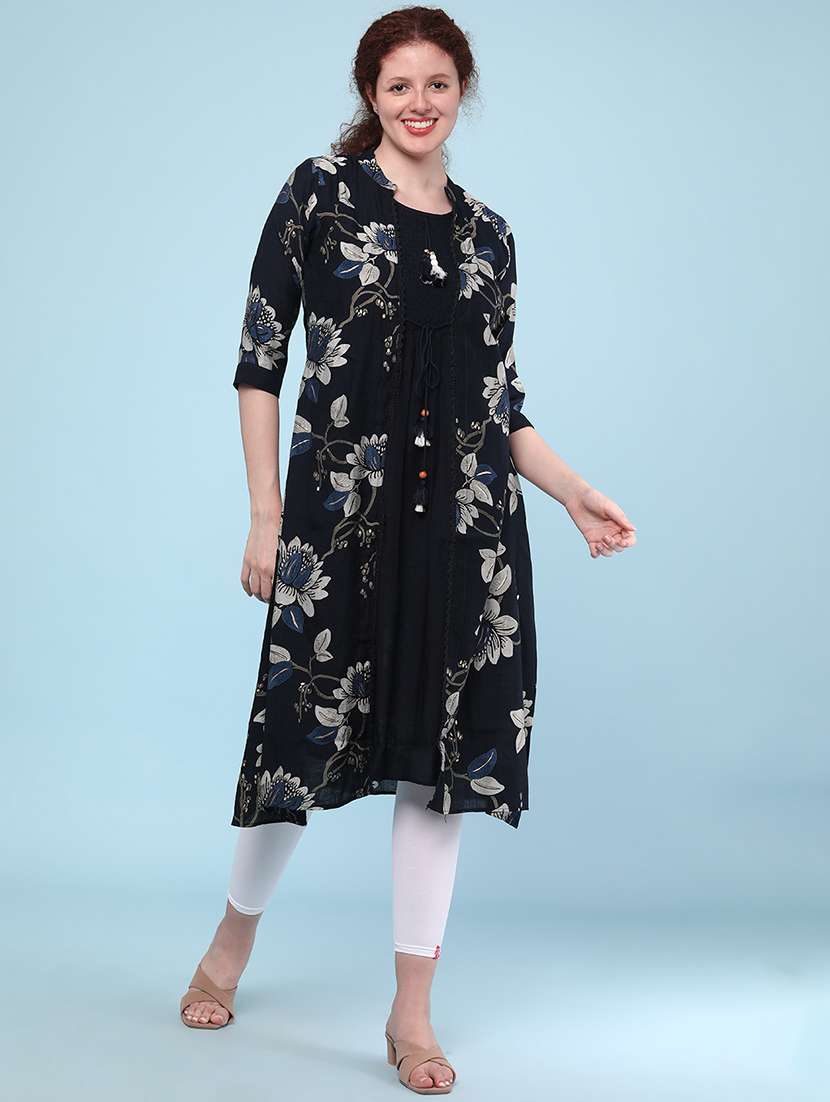 navy blue cotton aline kurta - 22331266 -  Standard Image - 2