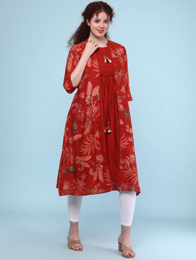 rust cotton flared kurta - 22331269 -  Standard Image - 2