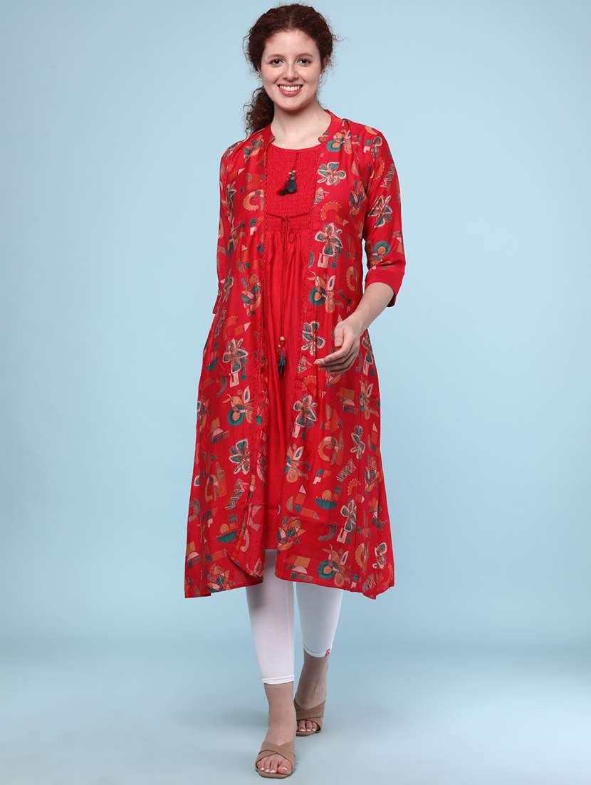 red cotton aline kurta - 22331270 -  Standard Image - 2