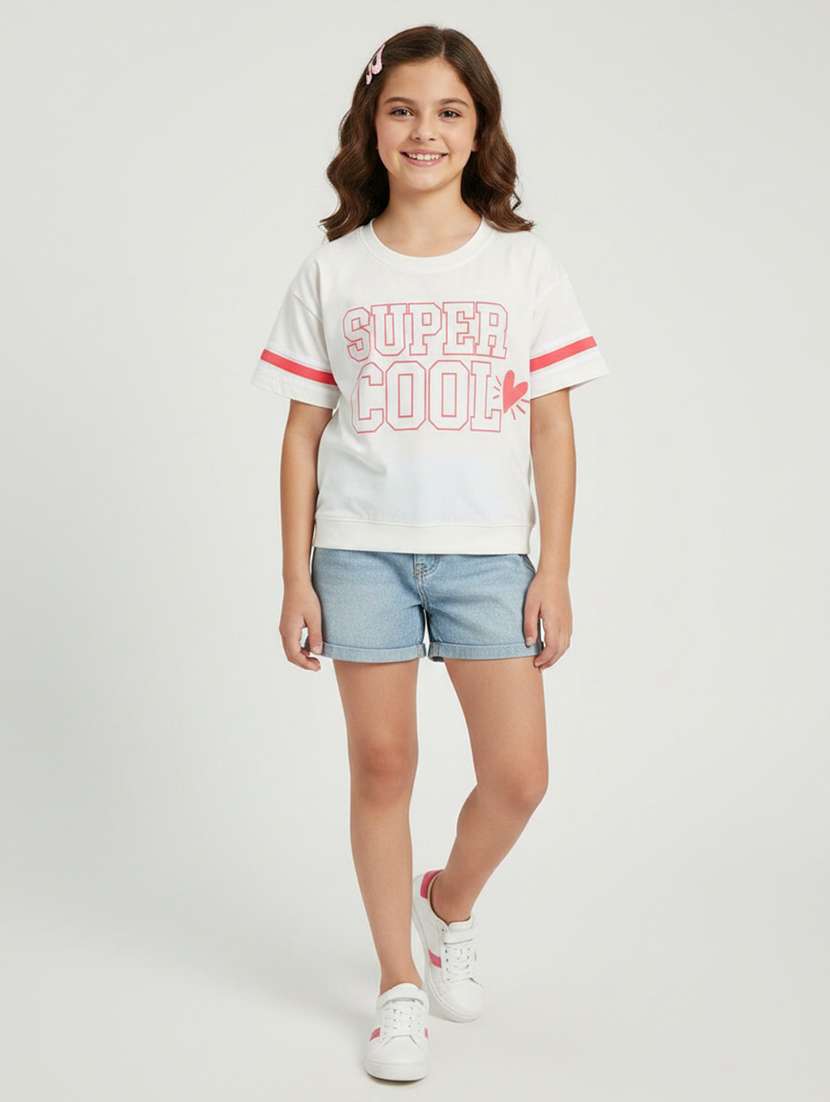 girls printed round neck regular fit tee