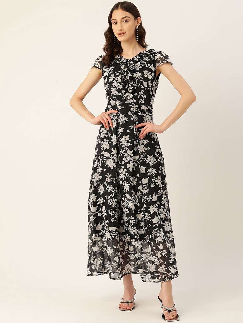 women floral print cap sleeve a-line dress