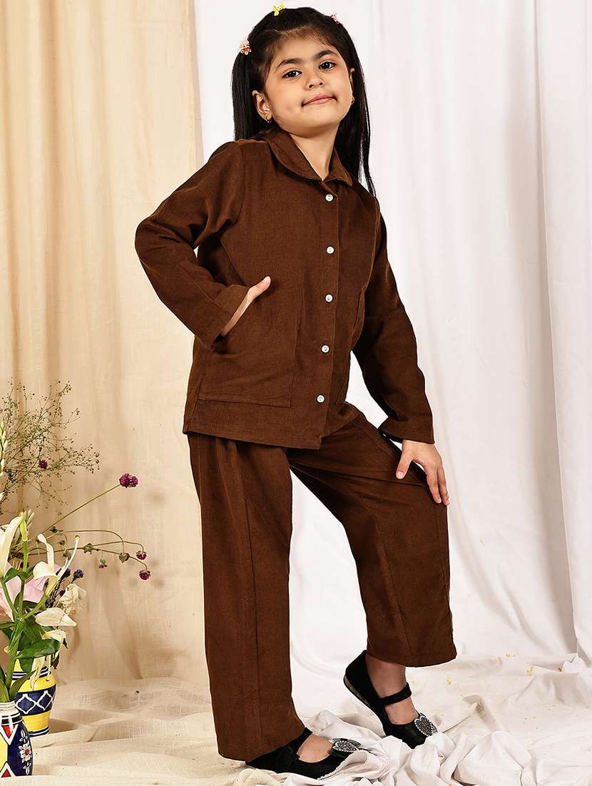 Girls Solid Full Length Co-ord Set - 22331417 -  Standard Image - 2