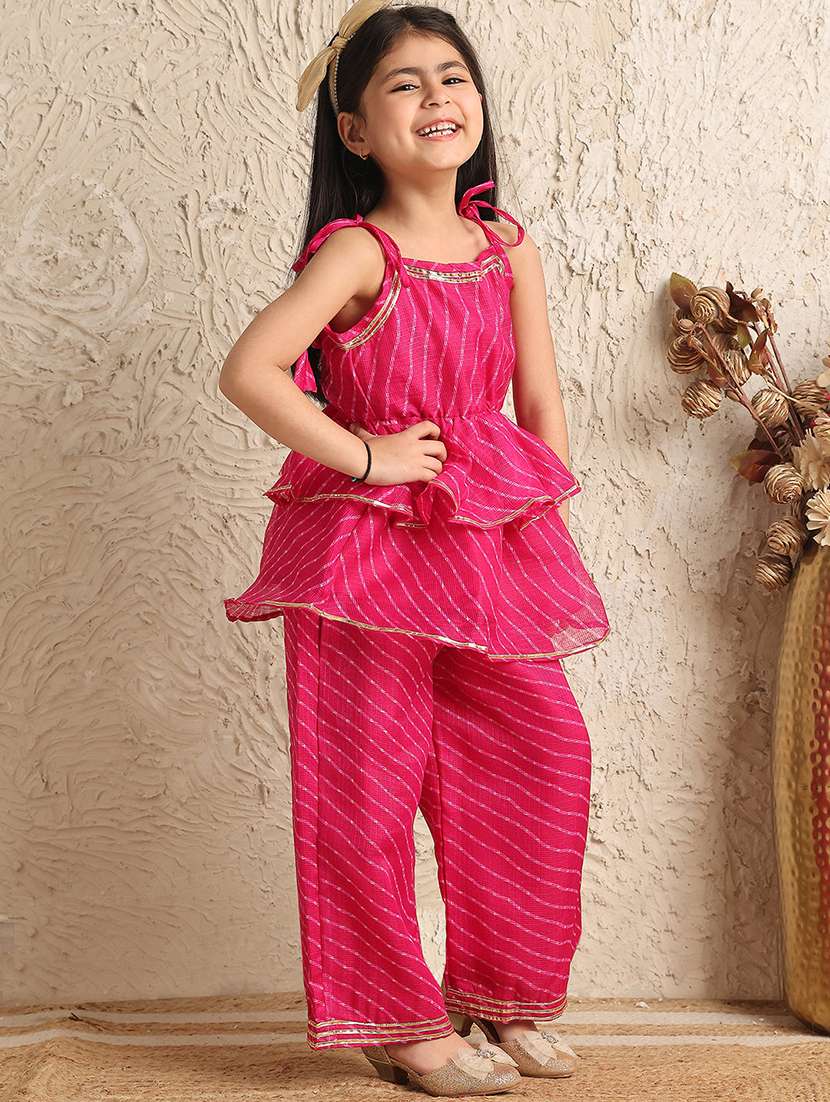 girls printed sleeveless kurta and palazzo set  - 22331427 -  Standard Image - 2