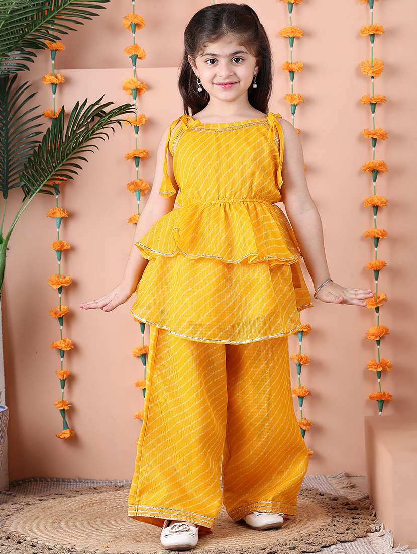 girls printed sleeveless kurta and palazzo set  - 22331428 -  Standard Image - 2