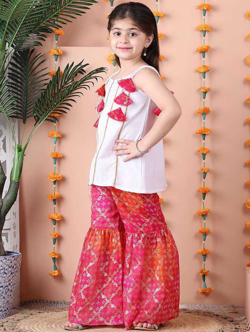 girls printed sleeveless kurta and sharara set  - 22331429 -  Standard Image - 2