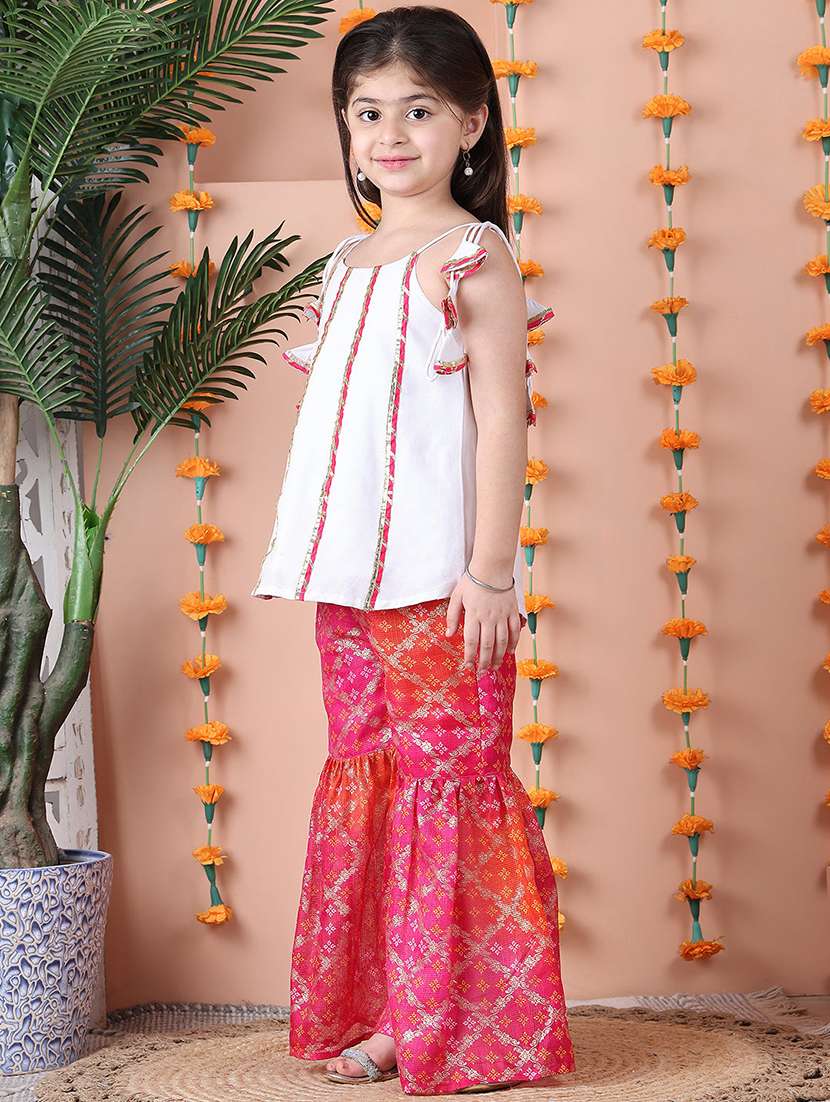 girls printed sleeveless kurta and sharara set  - 22331430 -  Standard Image - 2