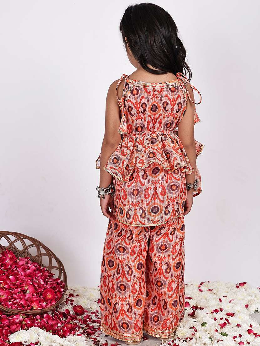 girls printed sleeveless kurta and palazzo set  - 22331433 -  Standard Image - 2