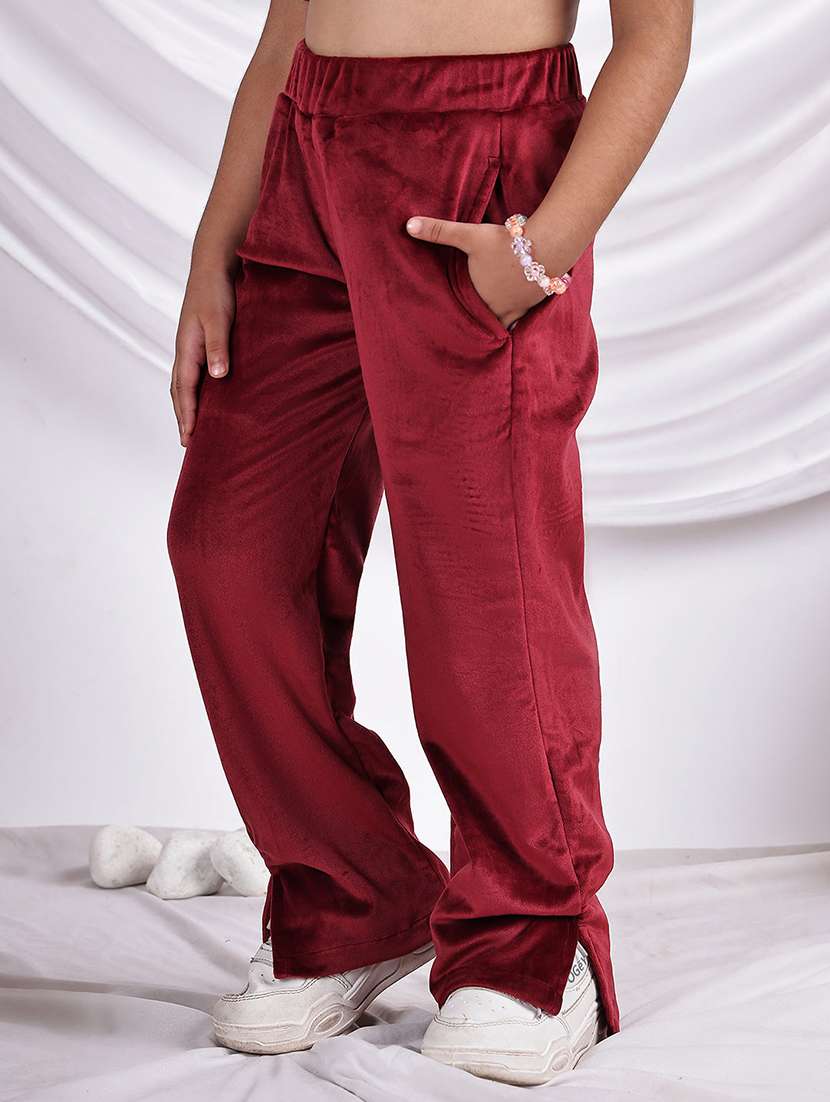 girls solid mid rise straight trouser - 22331437 -  Standard Image - 2