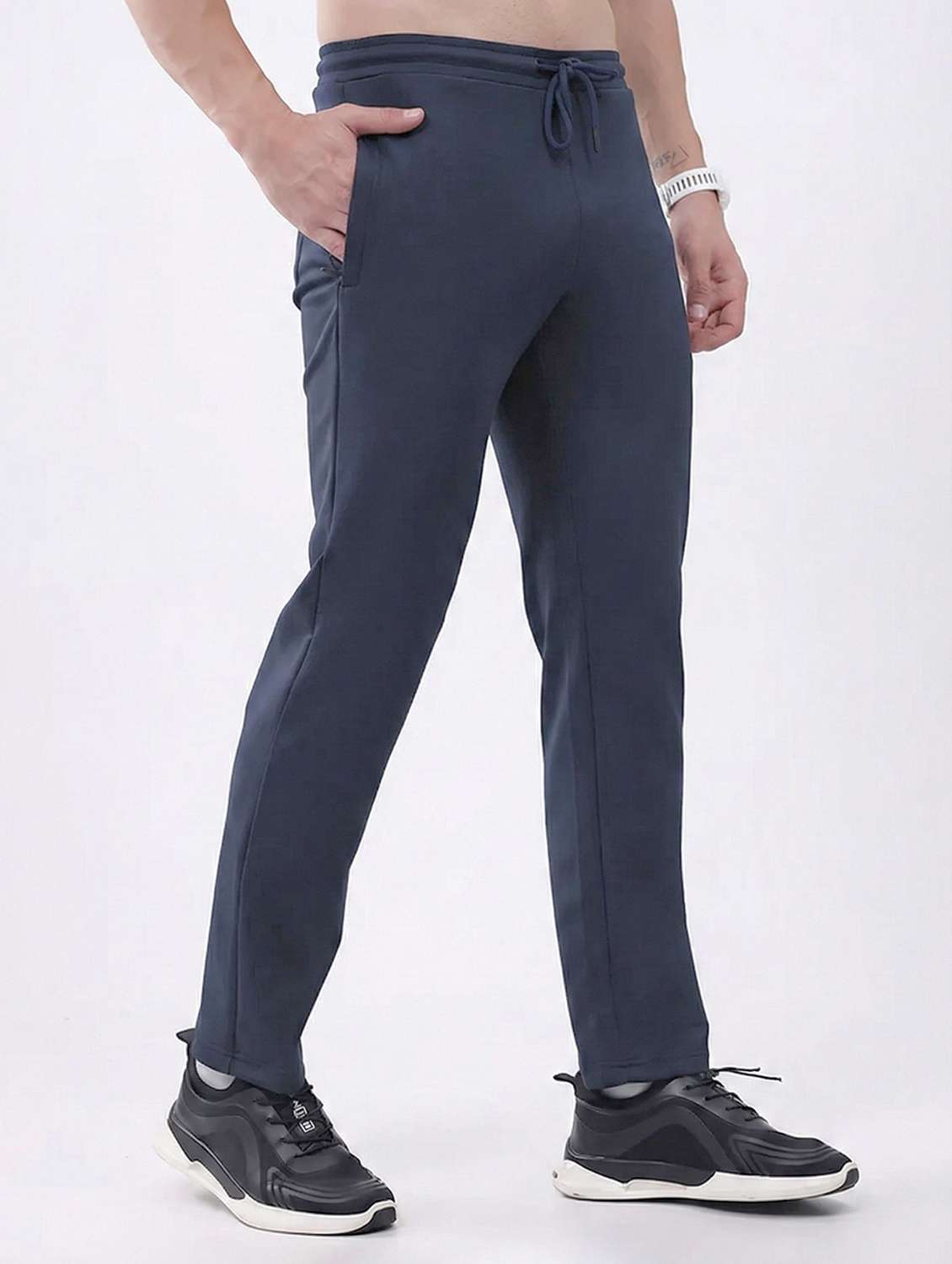 men solid miid rise full length track pant - 22331532 -  Standard Image - 2