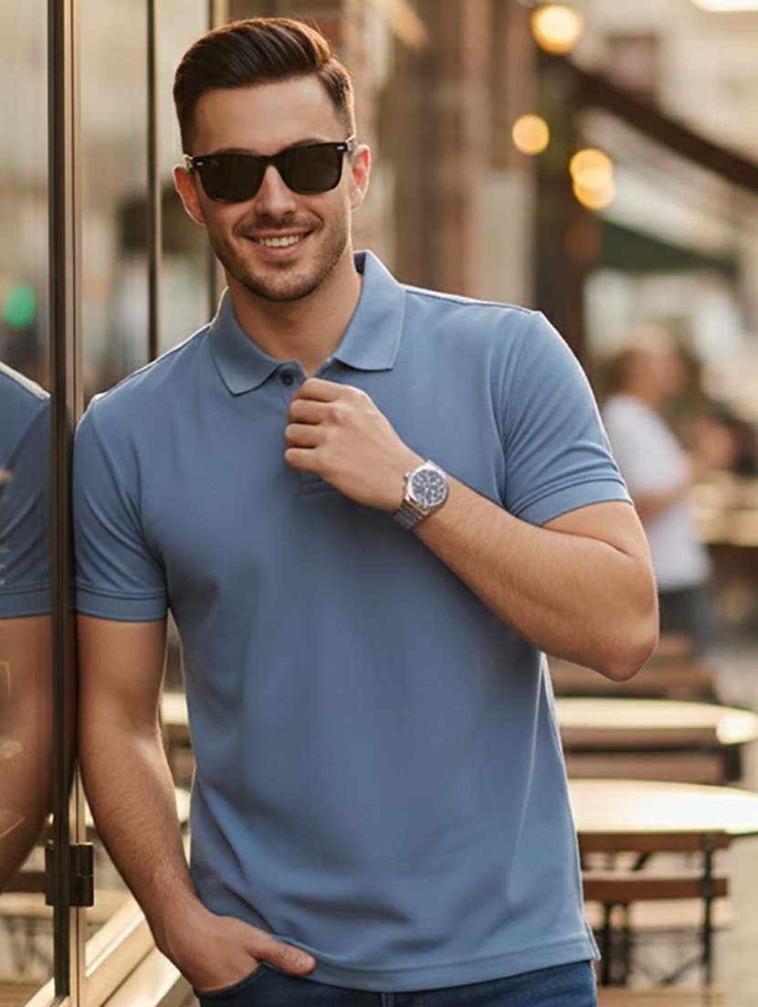 men solid short sleeve regular fit polo t-shirt