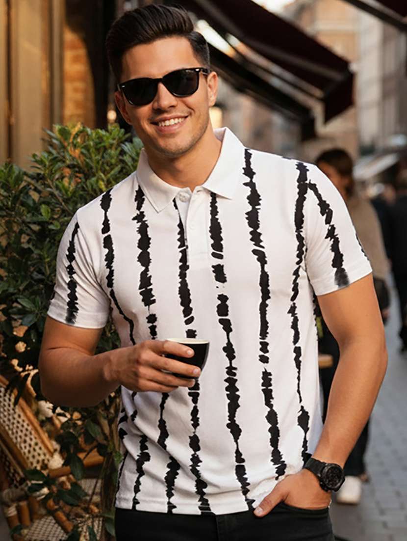 men printed short sleeve regular fit polo t-shirt